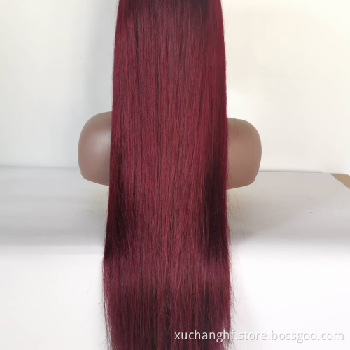 99J Red Colored Raw Indian Virgin Human Hair Hd Full Lace Frontal Wig Vendor Lace Front Wig Human Hair For Black Women